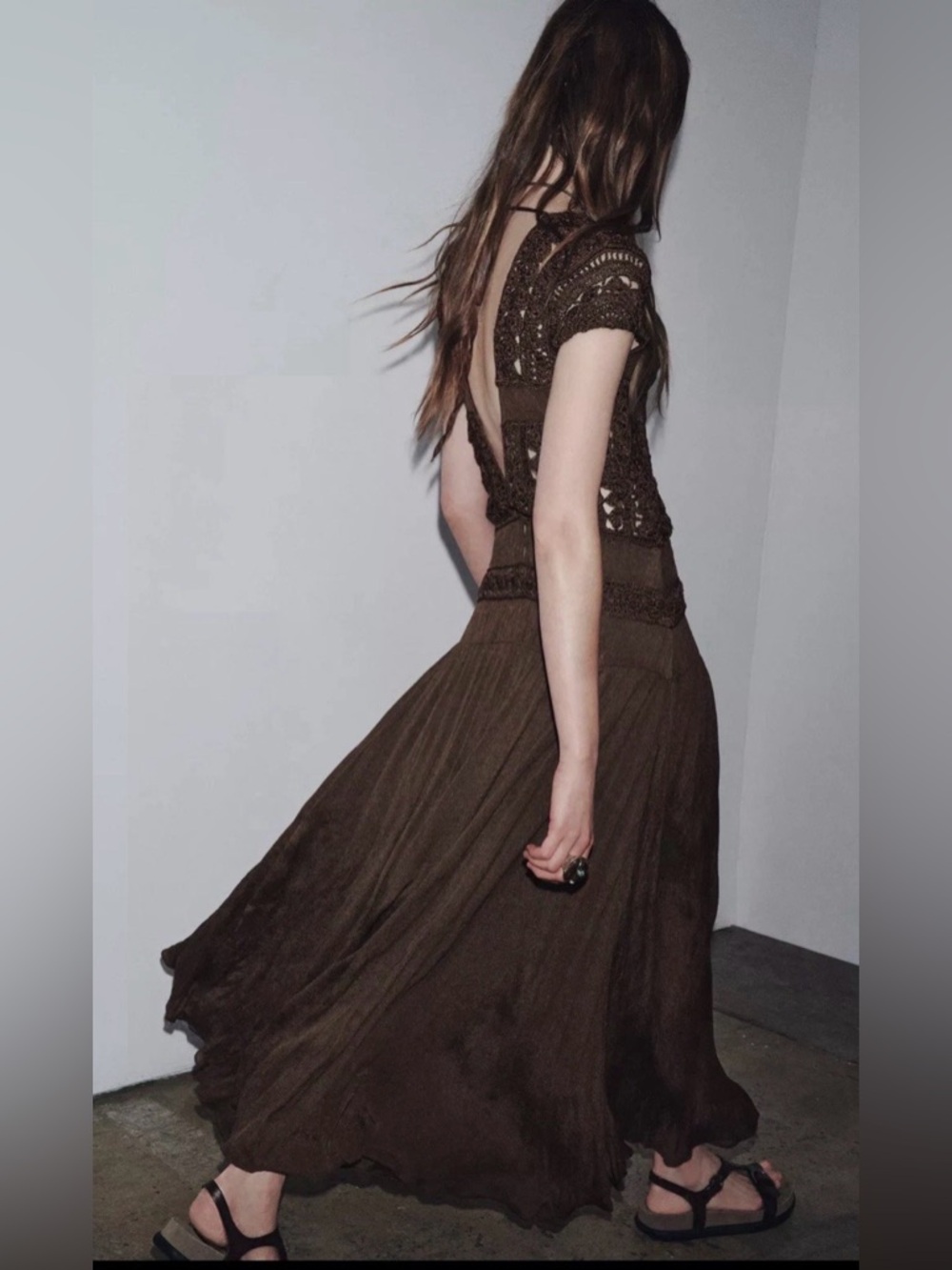 Zara Brown Crochet Bodice Maxi Dress - Women